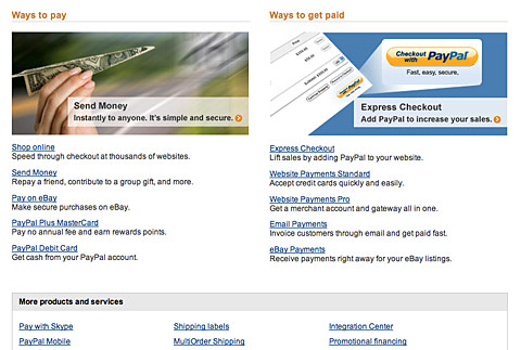 Products and Services page